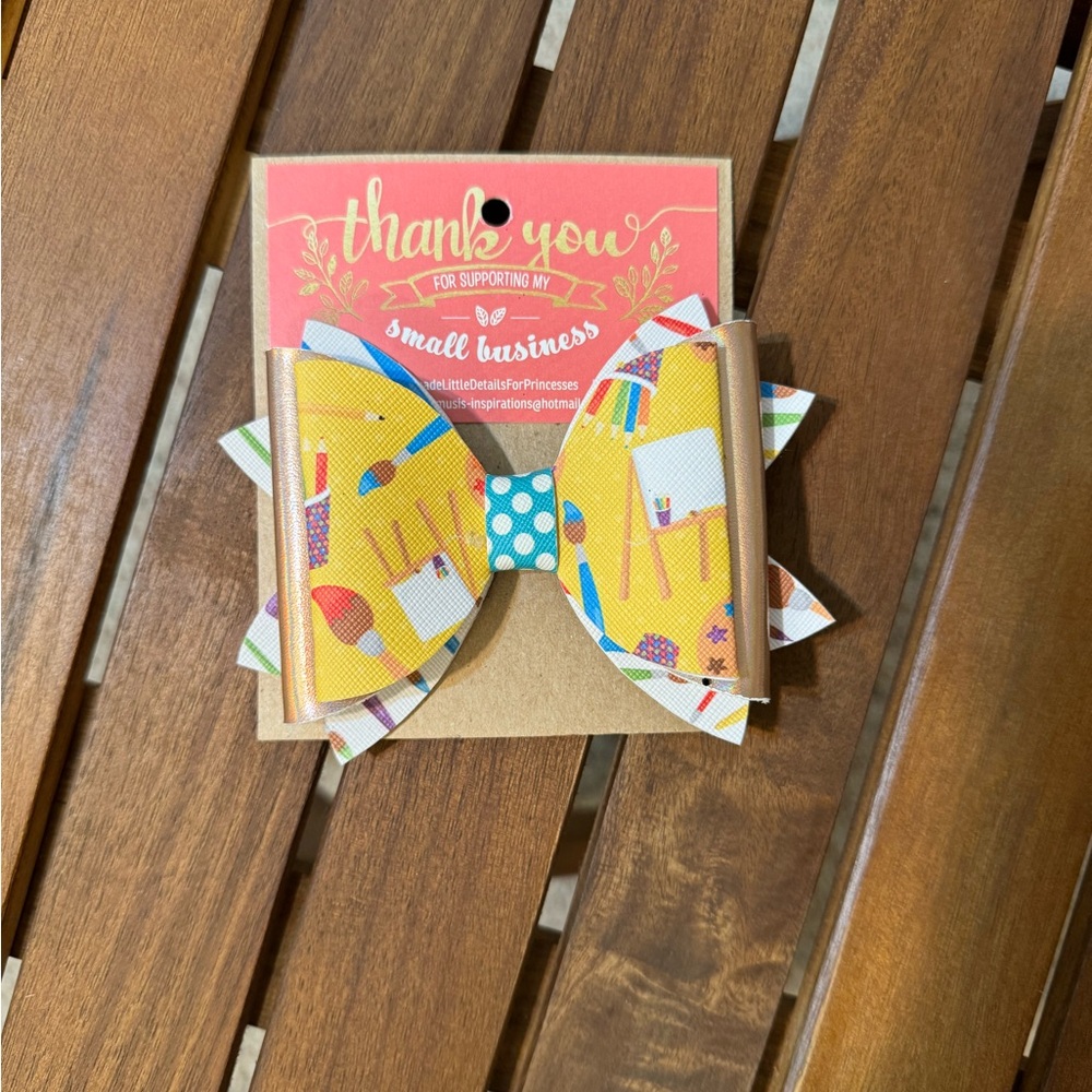 NWOT/ Handmade Back to School Hair Bow/ Faux Leather